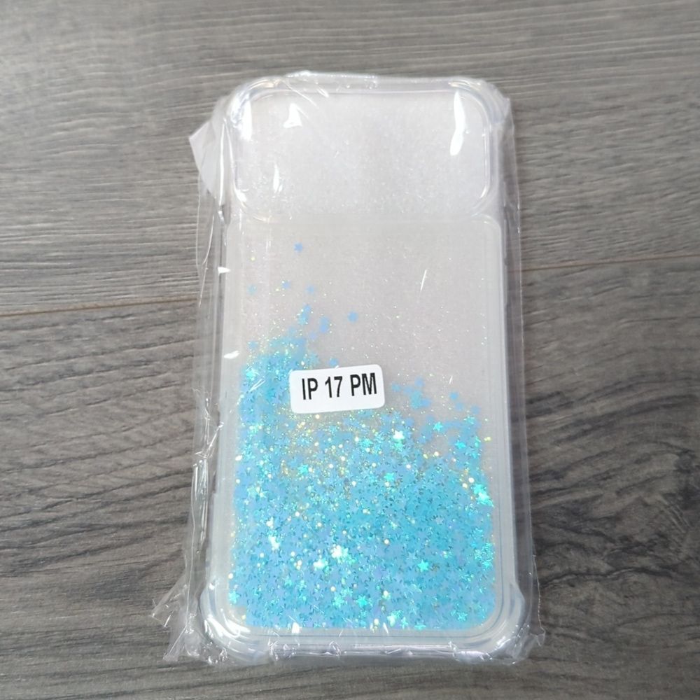 Clear Phone Case with Blue Glitter Stars for iPhone 17 Pro/Max